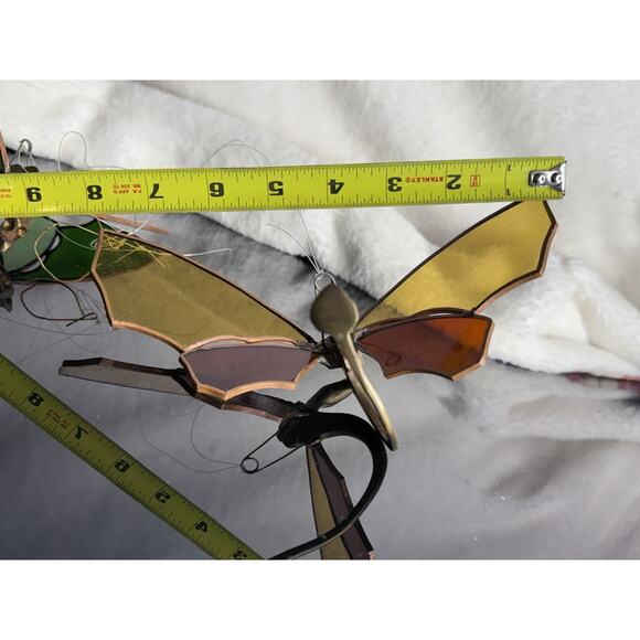 Pair Solid Brass Dragon Fire Stained Colored Glass Red Green Sun catchers 8" - Picture 12 of 16